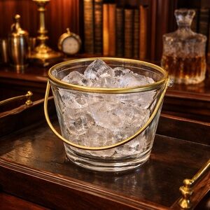 Elegant Clear Ice Bucket with Gold Accents